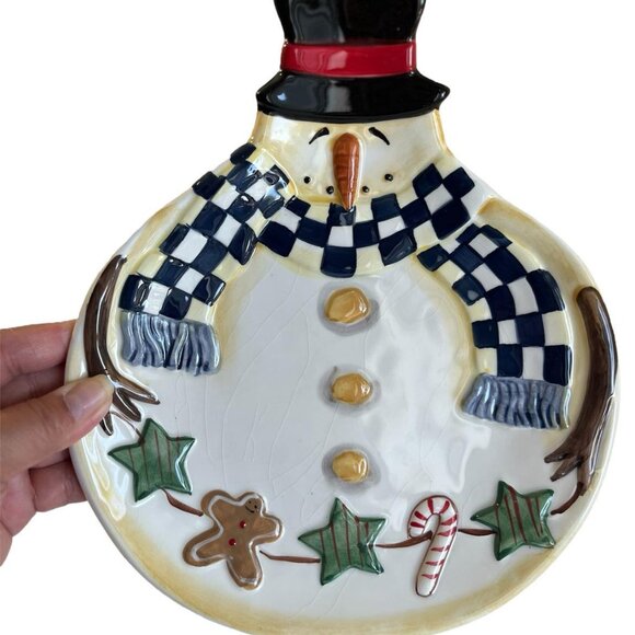 Vintage Becca Barton Holiday Christmas Snowman Cookie Plate - Picture 5 of 8